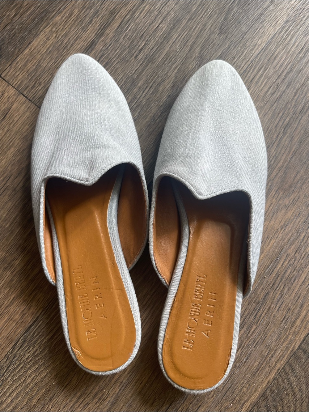 AERIN x Le Monde Béryl Light Blue Linen Venetian Mules - EU 36
